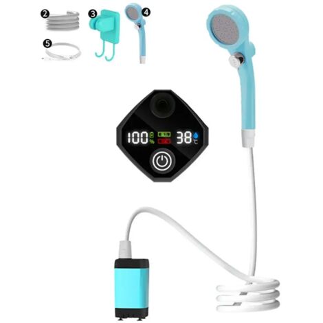 (Bleu 6000 mAh) Pompe de douche électrique portable rechargeable pour camping en extérieur avec affichage numérique intelligent