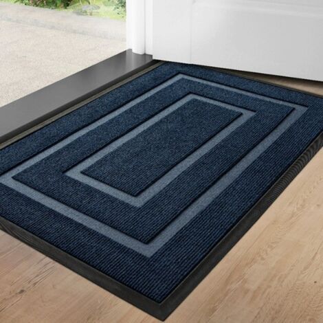 Bleu, 60&90cm 24&35 Tapis d'entrée encadré Teslin, paillasson d'entrée de maison, antidérapant, résistant à l'usure, sans lavage.