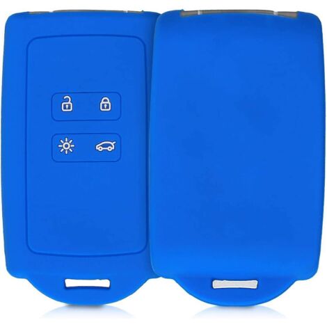 bleu-accessoire Cl De Voiture Compatible Avec Renault Smart Key 4-bouton (keyless Go Uniquement) - Coque En Silicone Souple Avec Embout Porte-cl