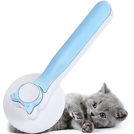 (bleu, blanc)Brosse animaux de compagnie - Brosse autonettoyante - Bleu et blanc - 10x19 cm - Toilettage facile