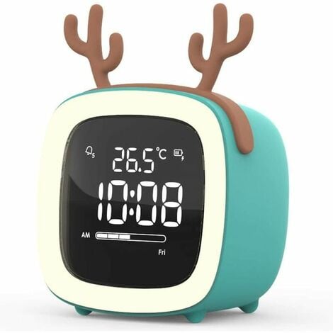 Bleu Cerf Mignon Dessin Animé Enfants Étudiants avec Smart Petit Réveil Horloge Personnalisée Horloge De Charge Électronique Horloge Mute Horloge De Chevet Lumineuse, Ensoleillé