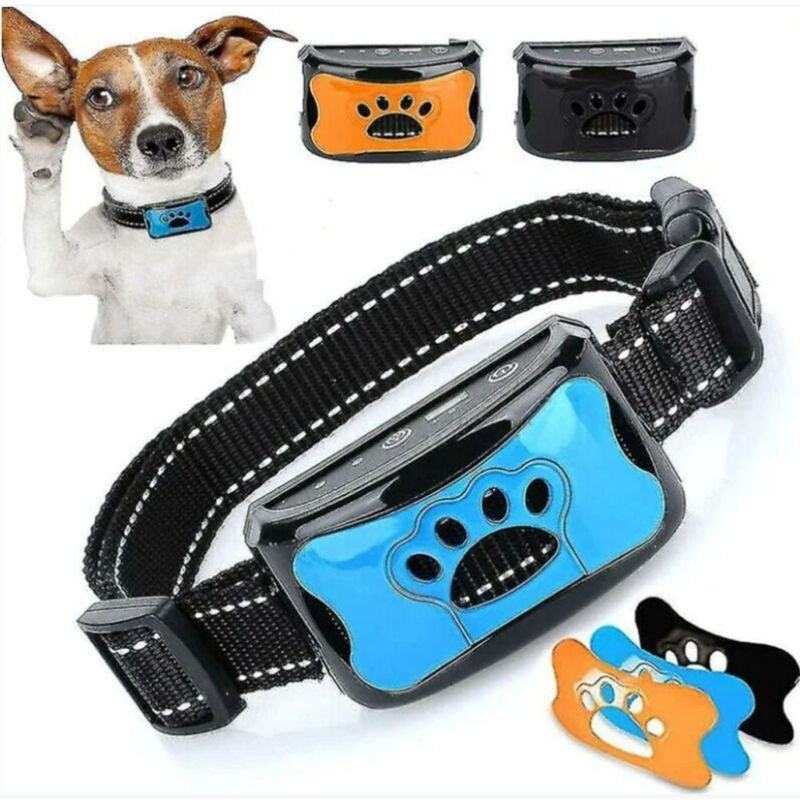 Csparkv - Bleu Collier anti-aboiement rechargeable pour chiens, collier de dressage pour petits, moyens et grands chiens avec 2 modes de vibration et