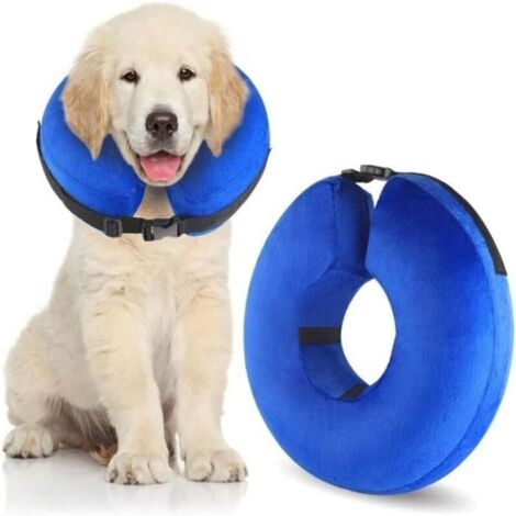 (Bleu) Collier de protection gonflable pour chien avec fermoir réglable pour la récupération après une opération ou une blessure-M