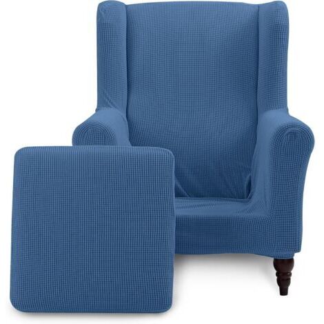 (Bleu Denim)Housse de Chaise à Oreilles, Housse Fauteuil Antidérapante Tissu Jacquard Spandex avec Fond Élastique Protecteur de Meubles Lavable pour Salon Chambre d'Hôtel