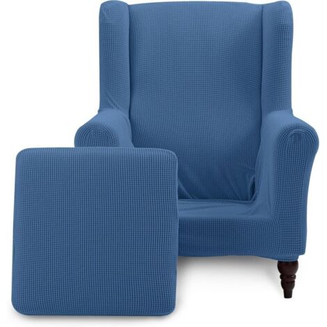(Bleu Denim)Housse de Chaise à Oreilles. Housse Fauteuil Antidérapante Tissu Jacquard Spandex avec Fond Élastique Protecteur de Meubles Lavable pour Salon Chambre d'Hôtel