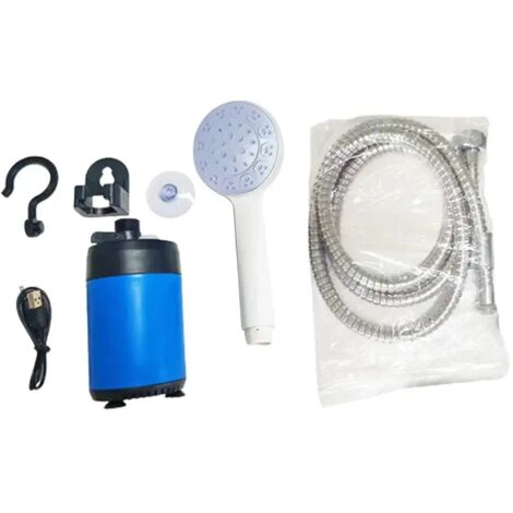 (Bleu) Douche de camping électrique portable, compacte et rechargeable, alimentée par batterie.