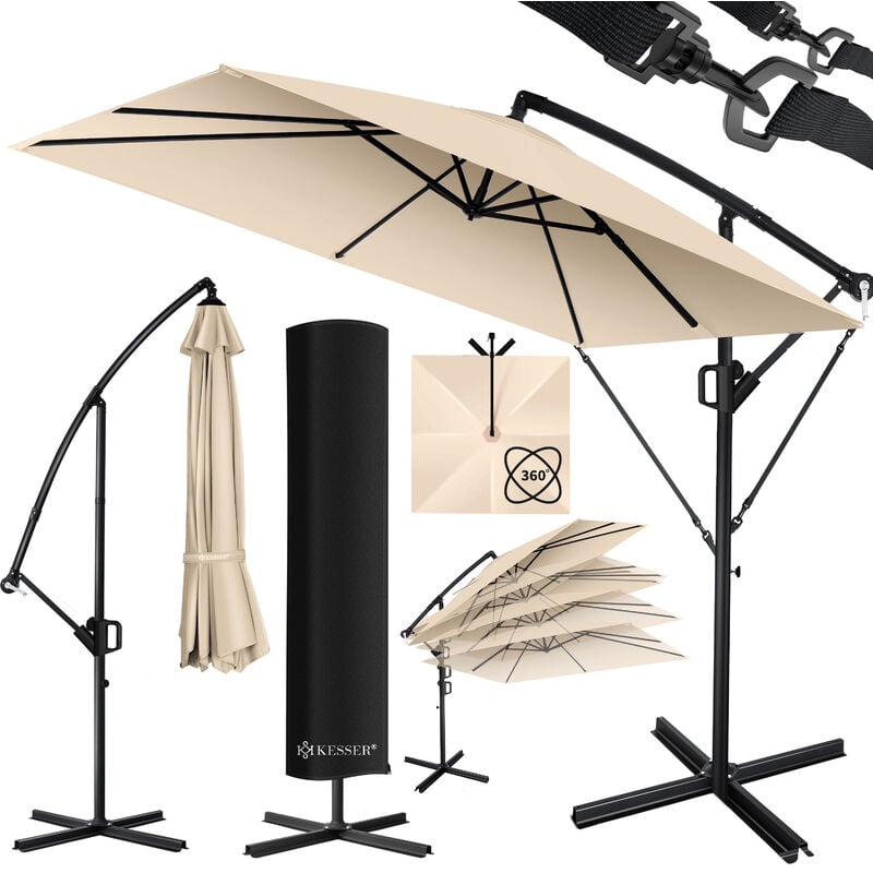 Kesser - Parasol géant Holly Parasol rectangulaire avec et sans led solaire incl. couverture + sécurité anti-vent avec manivelle Manivelle-parapluie