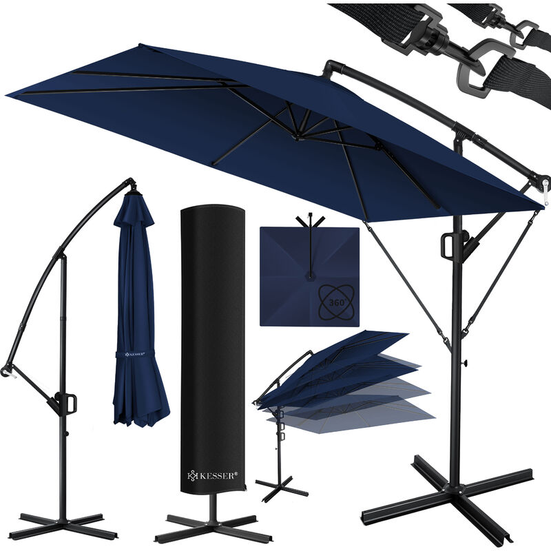 Parasol géant Holly Parasol rectangulaire avec et sans led solaire incl. couverture + sécurité anti-vent avec manivelle Parasol à manivelle avec