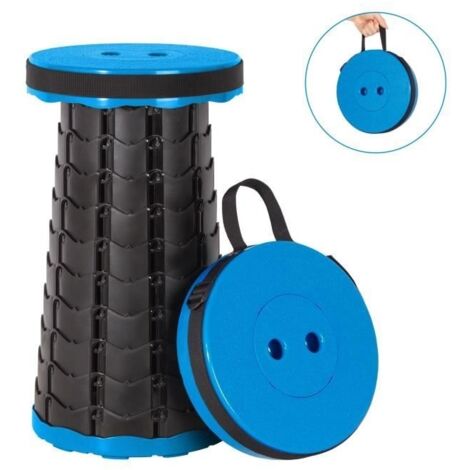 (Bleu Noir)Tabouret télescopique - Portable - Pliable - Plastique - Charge Max 150KG - Bleu Noir