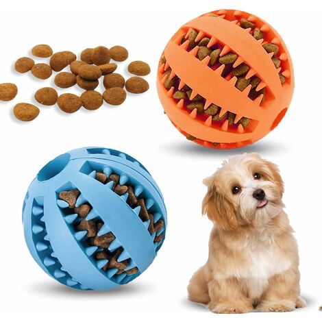Bleu, Orange - Distributeur interactif de friandises pour chien Lot de 2 - Balle en caoutchouc pour chiots et petits chiens - Ennui - Nettoyage des dents - Entraînement IQ (6cm,)