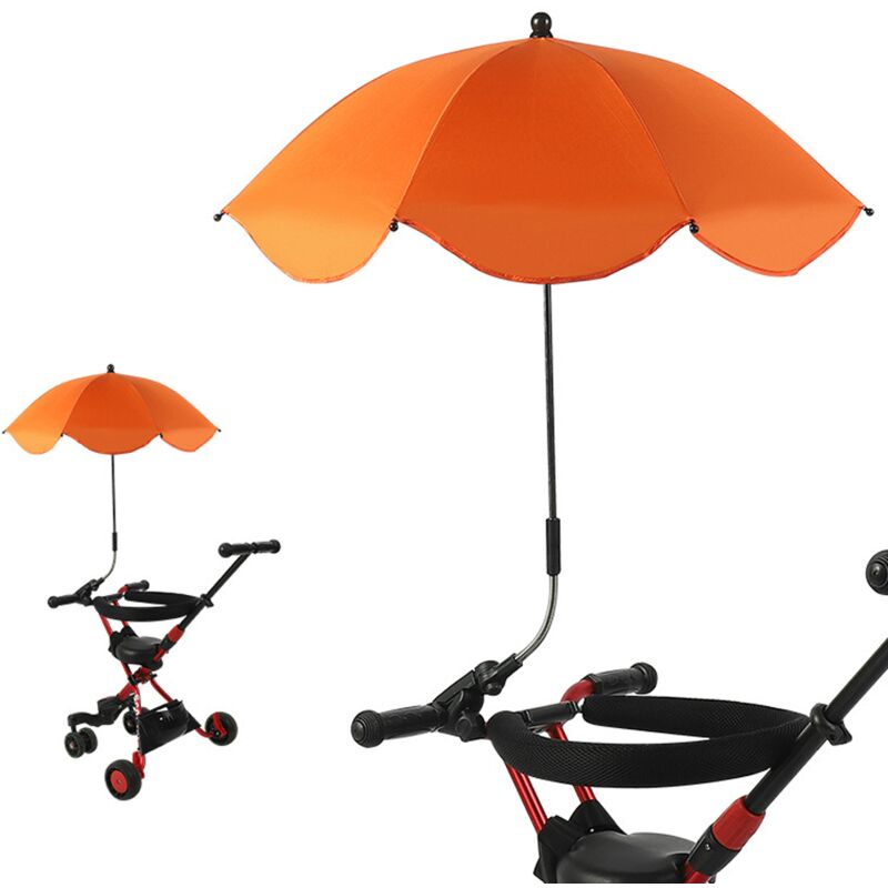 orange) parasol pliant portable, parasol avec pince universelle, parapluie réglable spf 50+ pour poussettes, chaises de plage, fauteuils roulants