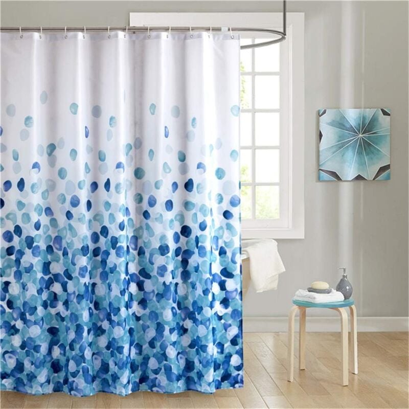 Bleu Rideau de Douche 180x180 cm, Tissu Polyester Imperméable Anti Moisissure Lavable Machine Décoratif Long Baignoire Salle de Bain Rideau, Pétales
