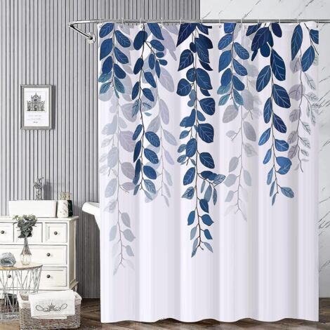 bleu Rideau De Douche Floral Avec 12 Crochets 180x180cm, Rideaux De Douche En Polyester Impermable, Polysilicium, Lavable Machine, Schage Rapide,
