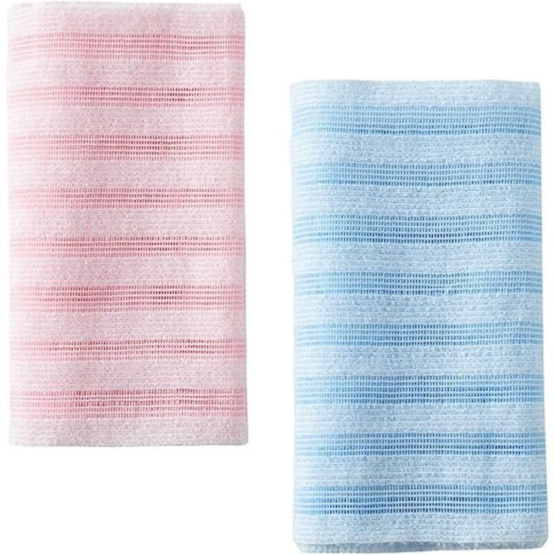 (Bleu, Rose)Lot de 2 débarbouillettes exfoliantes, serviettes de bain exfoliantes profondes, gants de toilette japonais, nettoyant pour le dos