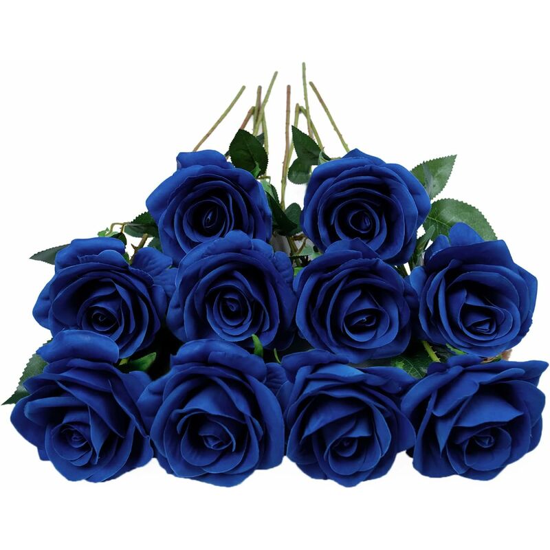 Csparkv - Bleu Royal Lot de 10 Roses artificielles en Soie pour Arrangement de Mariage, fête, décoration de la Maison