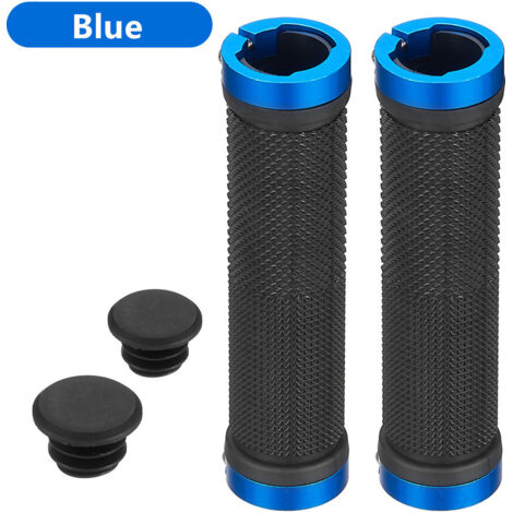 Bleu sans étiquette Poignées de guidon, poignées de guidon verrouillables double face en alliage d'aluminium, poignées de guidon antidérapantes en caoutchouc pour vélo
