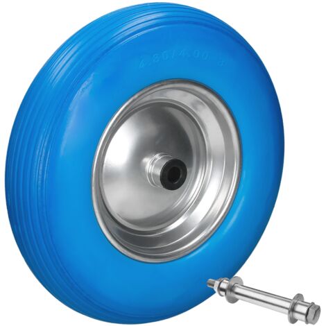 bleu Schubkarrenrad avec l'axe du caoutchouc de pneu de rechange PU 4,80 / 4.00-8 Ø 390 mm