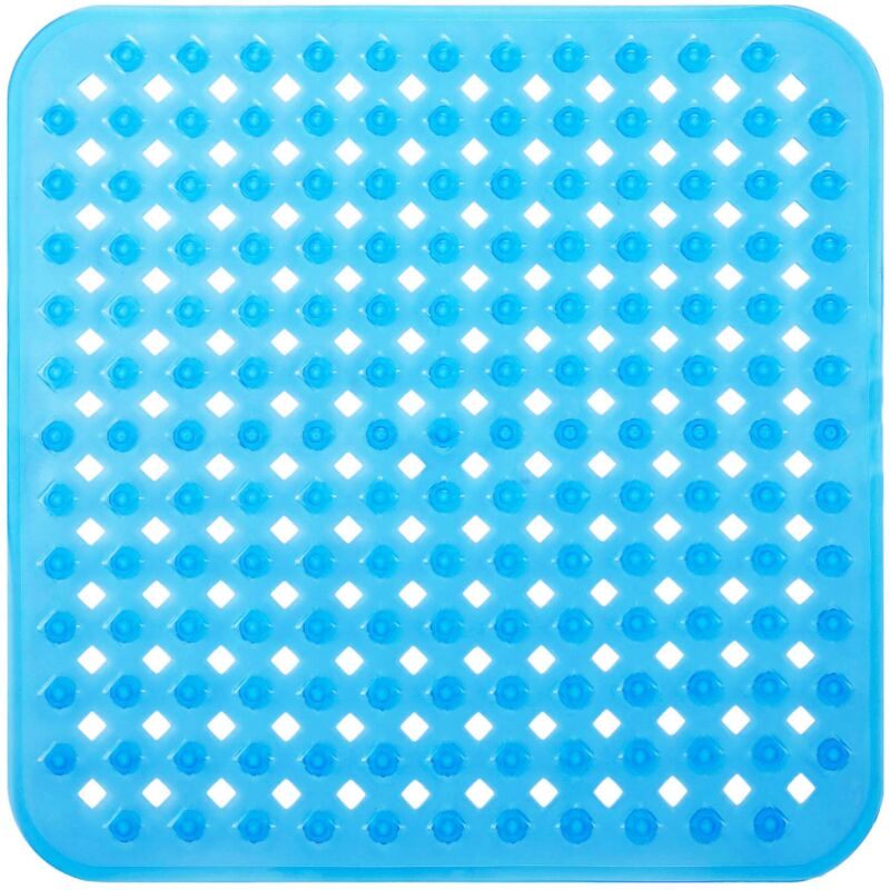Bleu Tapis de Bain de Douche, 53x53cm Tapis de Baignoire Antidérapant, Tapis de Douches Antiderapant Carré à Ventouses, Anti Glisse Tapis, Lavable en