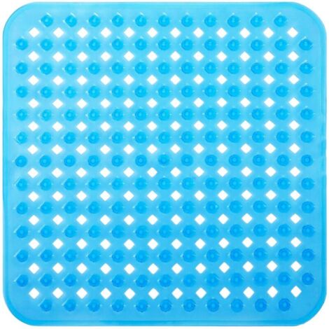 bleu Tapis de Bain de Douche, 53x53cm Tapis de Baignoire Antidérapant, Tapis de Douches Antiderapant Carré à Ventouses, Anti Glisse Tapis, Lavable en Machine