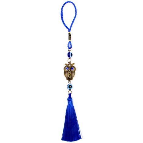 Bleu turc contre le mauvais œil, pendentif mural en forme de hibou à pompon, décoration pour la maison et la voiture, pour la protection