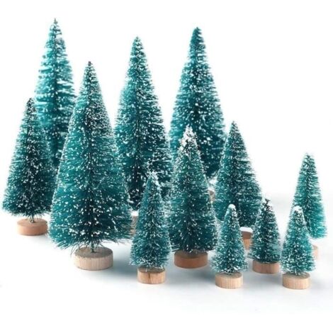(bleu vert)Sapin de Noël Miniature - Décoration de Fête - 15 pcs - Plastique + Bois - Bleu Vert - Intérieur