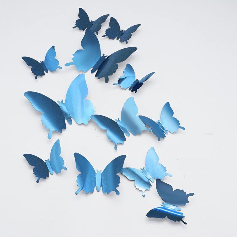 (Bleu）24 pcs Papillon Stickers Muraux, Decoration Papillon Amovibles Papillons Stickers Muraux Mur Art Artisanat pour La Maison Enfants Chambre De