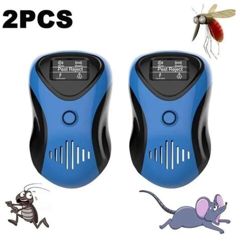 (bleu)2PCS Repulsif Rat, Répulsif Ultrasonique 4 Mode, Ultrasonique Anti Souris Ménage Non Toxique pour Rats/Souris/Cafards/Insecte