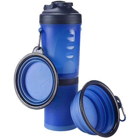 (bleu)bouteille D'eau Animaux Compagnie Et Conteneur Voyage Alimentaire Extrieur Portable 2 En 1 Bouteille  Double Chambre Avec 2 Pliant Bols Eau