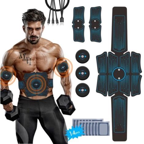 (Bleu)Electrostimulateur Musculaire Ceinture Abdominale EMS Stimulateur Appareil Femme Homme Entraînement Abdominal