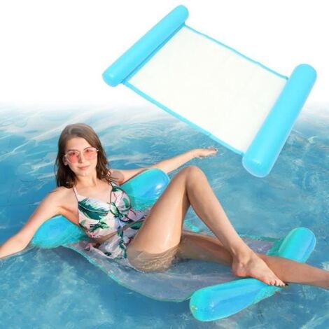 (bleu)Hamac Gonflable Piscine 4 en 1 Bouée Matelas Gonflable Facile pour Adultes Chaise de Lit Flottant Portable d'eau