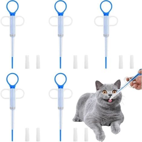 (Bleu)Lance Pilule Chat,5Pcs Pet Pill Dispense Mangeoire Lance Pilule Chat Facile a Administrer Aux Chats et Aux Petits Chiens (Bleu)