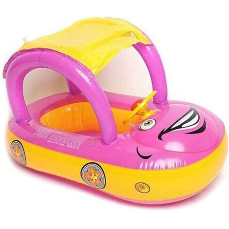 (Bleu)Piscine pour bébé avec une verrière supérieure, bateau flottant upf 50+, forme de voiture Baby nageur gonflable avec des sièges