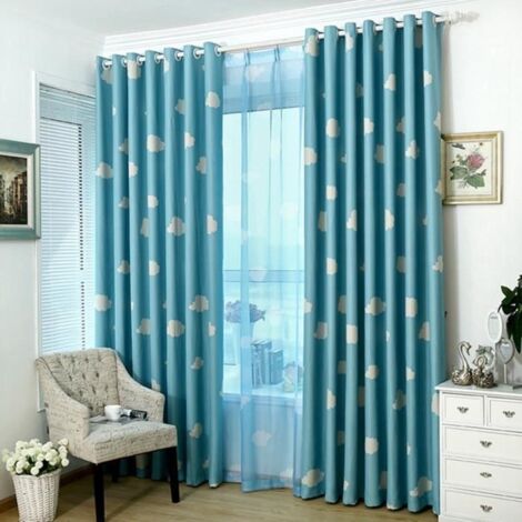 (Bleu)Qianle Rideau Occultant à œillet Motif Nuage Décoration Maison 1 pièce 100 x 250cm Bleu