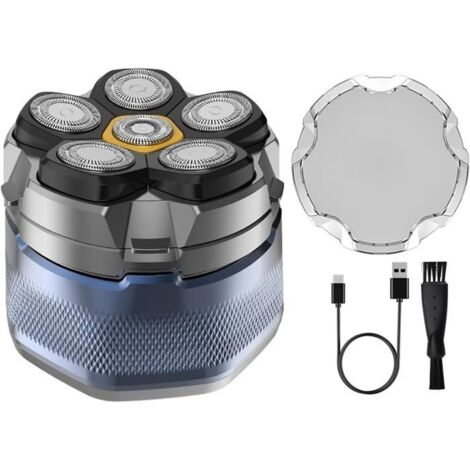 (bleu)Rasoirs de tête pour hommes chauves, rasoir électrique ergonomique magnétique 6D avec écran LED, étanchéité IPX8