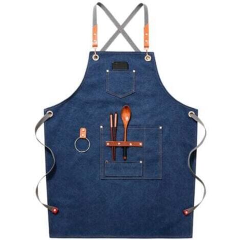 (Bleu)Tablier de cow-boy de haute qualité avec poches pour coiffeur, peintre, jardinier, styliste de coiffure pour femme et homme