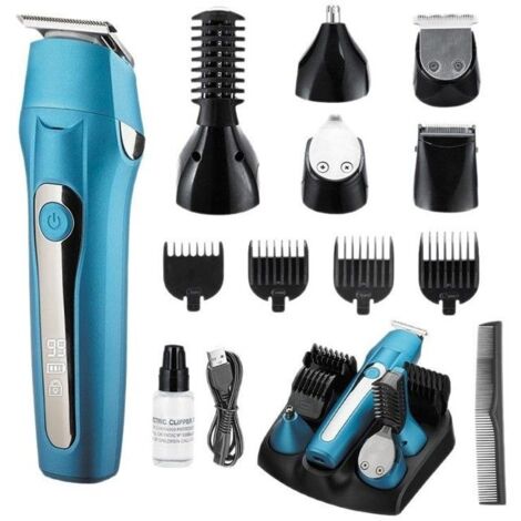(bleu)Tondeuse multi-usages 5 en 1 pour hommes, tondeuse à barbe professionnelle rechargeable, ensemble de soins pour homme，bleu