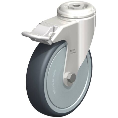 Blickle 574624 Ruota in acciaio inox girevole con attacco su foro passante e sistema di blocco Ø125mm cuscinetti a sfer