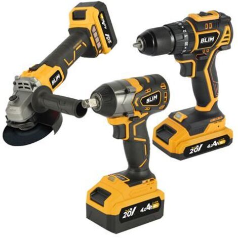 Blim pack 20v perceuse + clé à chocs + clé radiale sans carbones - 2 batteries 4ah - couleur various
