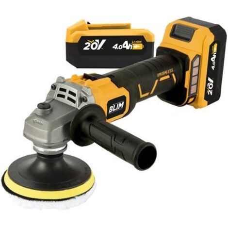 Blim Radial a Bateria 115mm 20V 4Ah + Kit de Pulido - Motor sin Escobillas - Velocidad 1000/3000/4500/8500rpm - Agarre Ergonomi