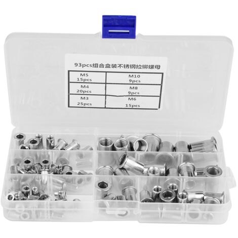 [Blind Rivet Nut] + [OEM] + [M3/M4/M5/M6/M8/M10] + [304 Stainless Steel] + [93 pieces] + [boxed set] + [Made in China]