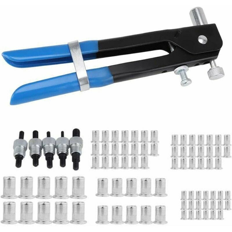 Hoopzi - Blind Rivet Pliers Heavy Duty Hand Riveter Kit Rivet Gun + 85 Pcs Rivet Nut Included M3 M4 M5 M6 M8 Aluminum