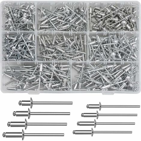 Blind Rivets, 420pcs M3, 2 M4 Aluminum Blind Rivet Assortment 8 Sizes Blind Rivets for Metal, Wood, Plastic—— MUMU