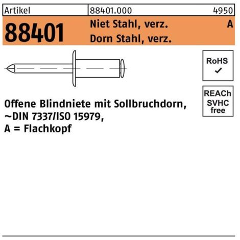 Blindniete R 88401 FLAKO 3,2x12 Niet Stahl verz./Dorn Stahl verz. 500St.