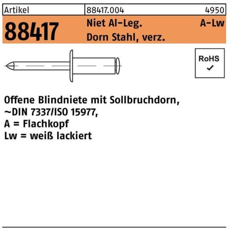 Blindniete R 88417 Flachkopf 4 x 8 Niet Aluminium ws/Dorn Stahl verzinkt