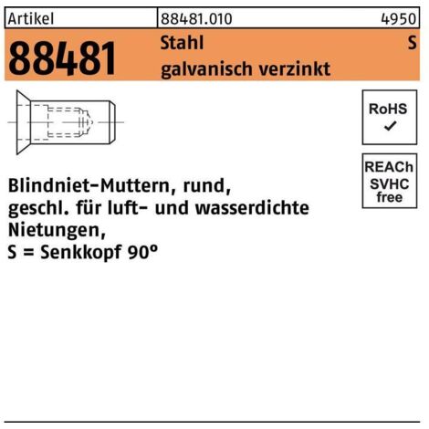 Blindnietmutter R 88481 SEKO M5 /1,5 -4,0 Stahl galv.verz. 500 Stück