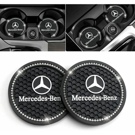 TOVBMUP Bling Auto-Getränke-Untersetzer, modisch glänzendes Auto-Innenzubehör, Silikon-Anti-Rutsch-Kristall-Strass-Untersetzer für Mercedes-Benz A-Klasse C-Klasse CLA CLS AMG GLC GLE GLS 2,75 Zoll Black Diamo