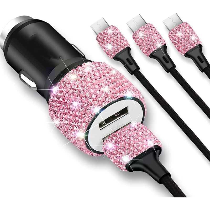 Bling Bling usb Car Charger 5V/2.4A Pink Crystal