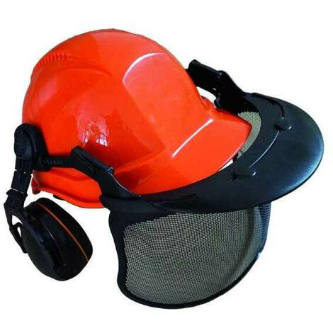 Blinky Jac Schutzhelm mit Kopfhörern und orangefarbenem Visier