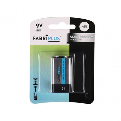 Blister 1 pile 6lr61 9v fabriplus alcaline ultra digital 0% mercure 11,5x8,5x1,9 cm