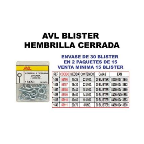 Blister 12 femmine chiuse 18x50mm